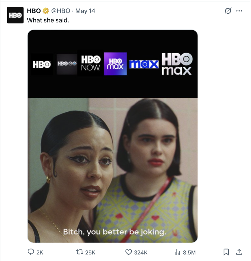 HBO Max "You better be joking" X post
